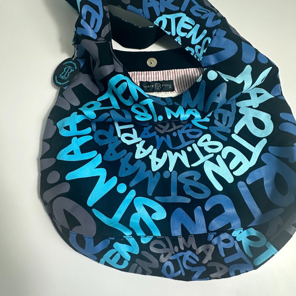 🩷 Robin Ruth St. Maarten Hobo Bag Blue Spellout Canvas Souvenir Sling Purse